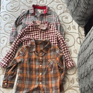 Kids Plaid Flannel Shirt Set - Gray, Red, Orange